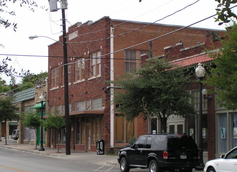 Historic brick storefronts on Bishop Avenue in the Bishop Arts District, Oak Cliff, Dallas